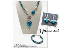 Turquoise Blue Necklace & Pendant + Bracelet + Earrings 3 piece set Handmade