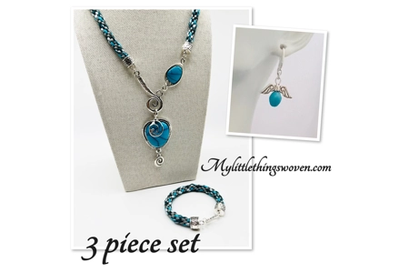 Turquoise Blue Necklace & Pendant + Bracelet + Earrings 3 piece set Handmade