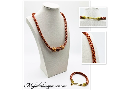 2 Piece Set Red Multicoloured Beaded Necklace & Bracelet Kumihimo Hand Braided