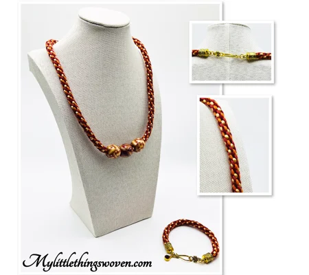 2 Piece Jewellery Set, Red/Multicoloured, Beaded, Kumihimo, Handmade