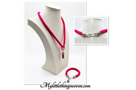 Pink Agate Pendant, Necklace And Bracelet 2 Piece Set