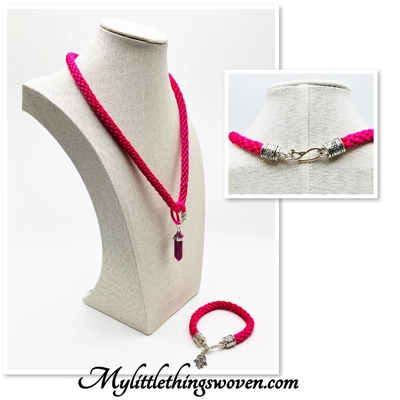 Pink Agate Pendant, Necklace And Bracelet 2 Piece Set