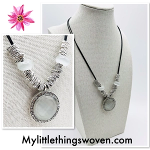 Diamanté Opal statement necklace & pendants on leather cor..