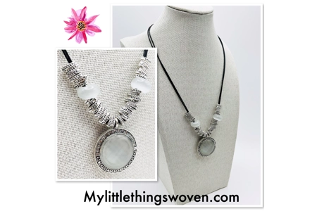 Diamanté Opal statement necklace & pendants on leather cor..