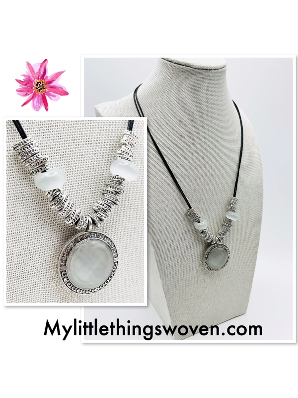 Diamanté Opal statement necklace & pendants on leather cord, Adjustable 18"