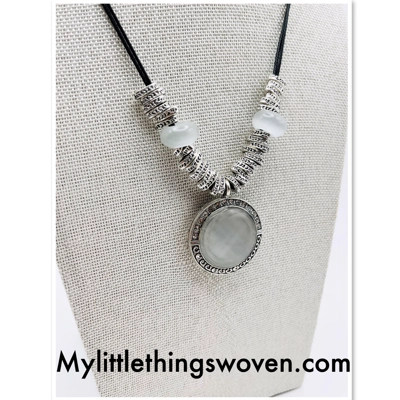 Diamanté Opal statement necklace & pendants on leather cord, Adjustable 18"