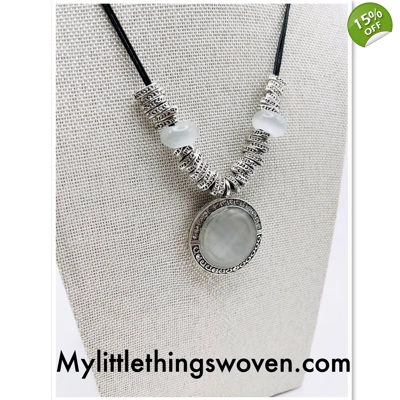 Diamanté Opal statement necklace & pendants on leather cord, Adjustable 18"