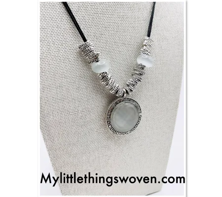 Diamanté Opal statement necklace & pendants on leather cord, Adjustable 18"
