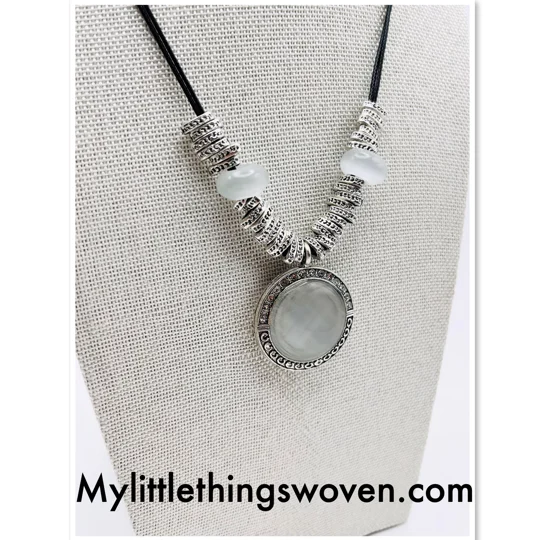 Diamanté Opal statement necklace & pendants on leather cord, Adjustable 18"