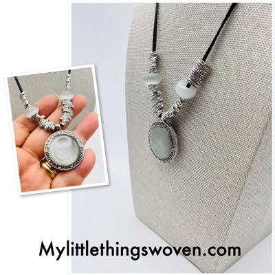 Diamanté Opal statement necklace & pendants on leather cord, Adjustable 18"