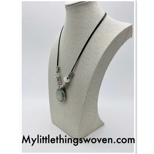Diamanté Opal statement necklace & pendants on leather cord, Adjustable 18"