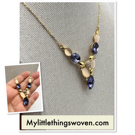 18k Yellow Gold Plated Asymmetrical Amethyst Necklace 24" in Velvet Gift Box NEW