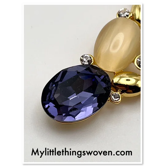 18k Yellow Gold Plated Asymmetrical Amethyst Necklace 24" in Velvet Gift Box NEW