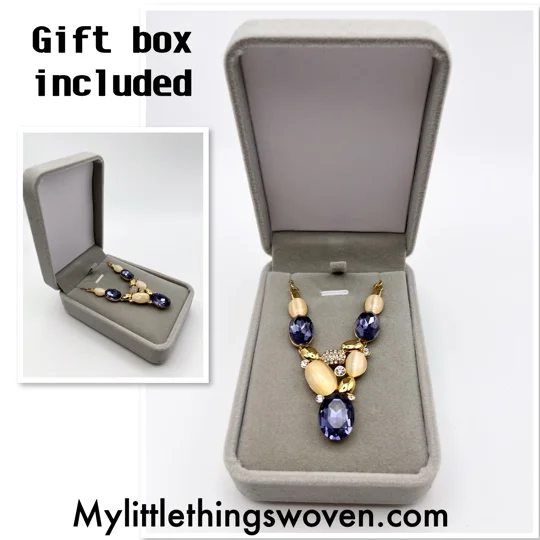 18k Yellow Gold Plated Asymmetrical Amethyst Necklace 24" in Velvet Gift Box NEW