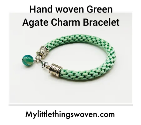 Green Agate Bead Charm Bracelet Silk Kumihimo Braided Bracelet Silver