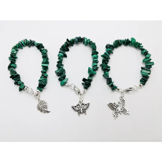 Aventurine semi precious chipped gemstone bracelets with choice of dangle charm