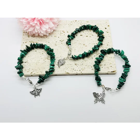 Aventurine semi precious chipped gemstone bracelets with choice of dangle charm