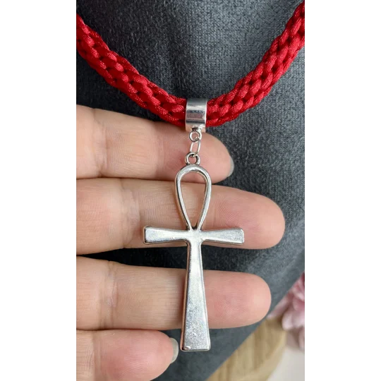 Ankh Red Egyptian Necklace & Pendant + Bracelet 2 piece set Antique Silver