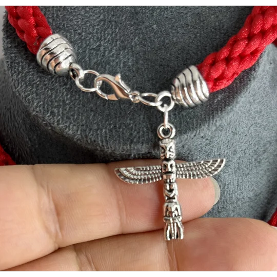 Ankh Red Egyptian Necklace & Pendant + Bracelet 2 piece set Antique Silver