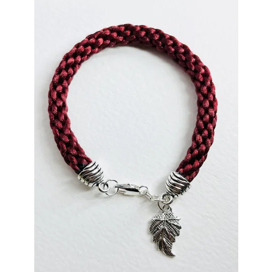 Leaf Pendant & Necklace And Charm Bracelet, Handwoven Silk,Silver