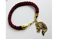 Horse Head Pendant Necklace And Bracelet, Red  2 piece set Gold Plated