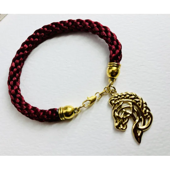 Horse Head Pendant Necklace And Bracelet, Red 2 piece set Gold Plated
