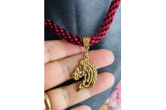 Horse Head Pendant Necklace And Bracelet, Red  2 piece set Gold Plated