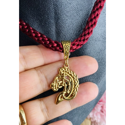 Horse Head Pendant Necklace And Bracelet, Red 2 piece set Gold Plated Horse Head Pendant Necklace And Bracelet, Red 2 piece set Gold Plated