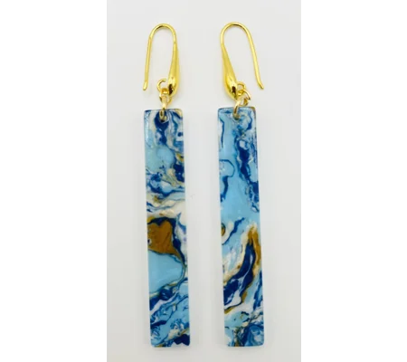 Blue Marble Dangle Drop Earrings, Gold or Silver