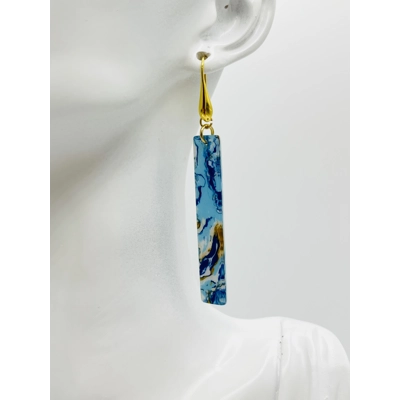 Blue Marble Dangle Drop Earrings, Gold or Silver Blue Marble Dangle Drop Earrings, Gold or Silver