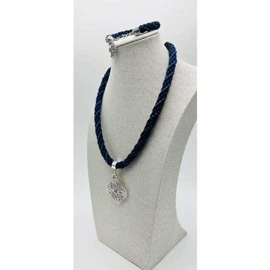 Blue Quaternary Celtic Cross Necklace & Pendant + Bracelet 2 piece set Handmade