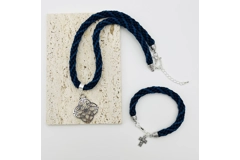 Blue Quaternary Celtic Cross Necklace & Pendant + Bracelet 2 piece set Handmade