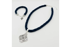 Blue Quaternary Celtic Cross Necklace & Pendant + Bracelet 2 piece set Handmade