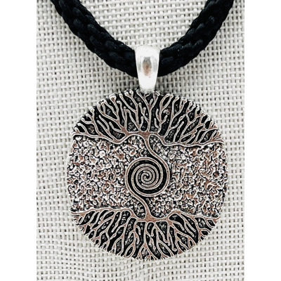 Tree of Life Necklace & Pendant Black Kumihimo Braided Cord Silver Adjustable 18" - 20" long