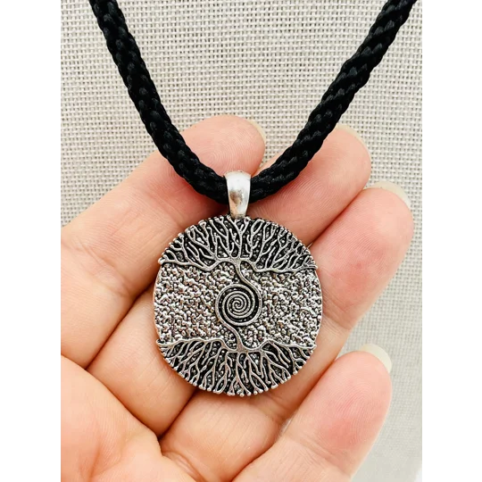 Tree of Life Necklace & Pendant Black Kumihimo Braided Cord Silver Adjustable 18" - 20" long