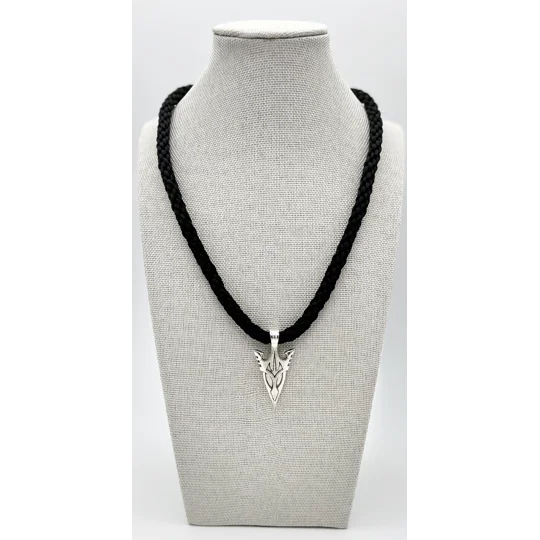 Arrowhead Pendant & Necklace, Black Kumihimo Braid, Handmade, Silver,
