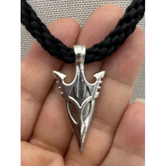 Arrowhead Pendant & Necklace, Black Kumihimo Braid, Handmade, Silver,