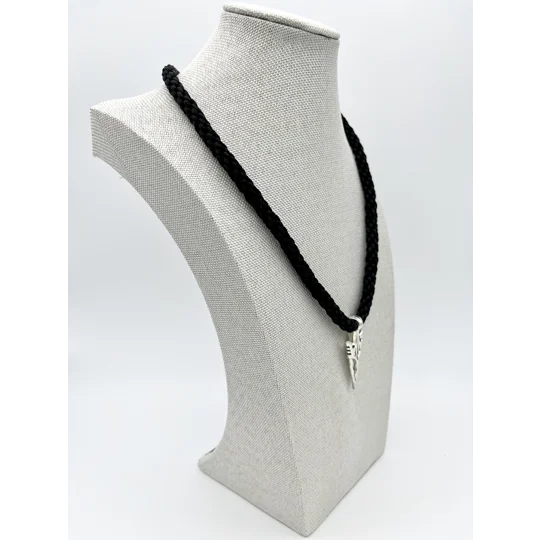 Arrowhead Pendant & Necklace, Black Kumihimo Braid, Handmade, Silver,