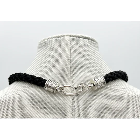 Arrowhead Pendant & Necklace, Black Kumihimo Braid, Handmade, Silver,