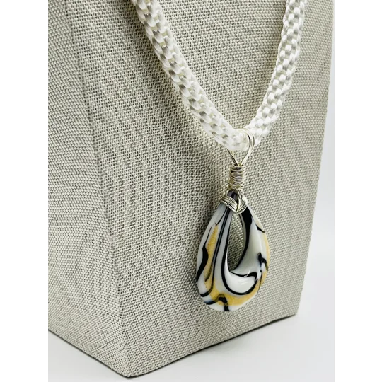 White Murano glass teardrop pendant on white kumihimo braided necklace & bracelet 2 piece set