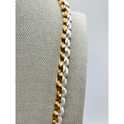 2 Piece Set Beige & White Necklace & Bracelet Leaf Theme Square SILK Kumihimo Braid, Silver