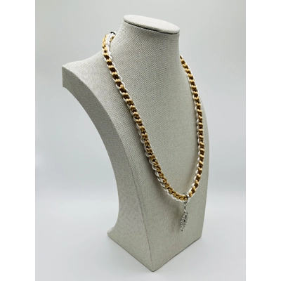 2 Piece Set Beige & White Necklace & Bracelet Leaf Theme Square SILK Kumihimo Braid, Silver