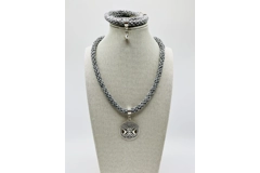 Grey Moon Pendant Necklace & Bracelet Magic Theme Braided kumihimo 2 Piece Set
