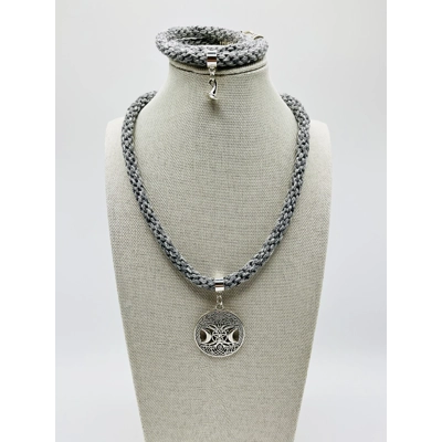 Grey Moon Pendant Necklace & Bracelet Magic Theme Braided kumihimo 2 Piece Set Grey Moon Pendant Necklace & Bracelet Magic Theme Braided kumihimo 2 Piece Set