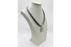 Grey Moon Pendant Necklace & Bracelet Magic Theme Braided kumihimo 2 Piece Set