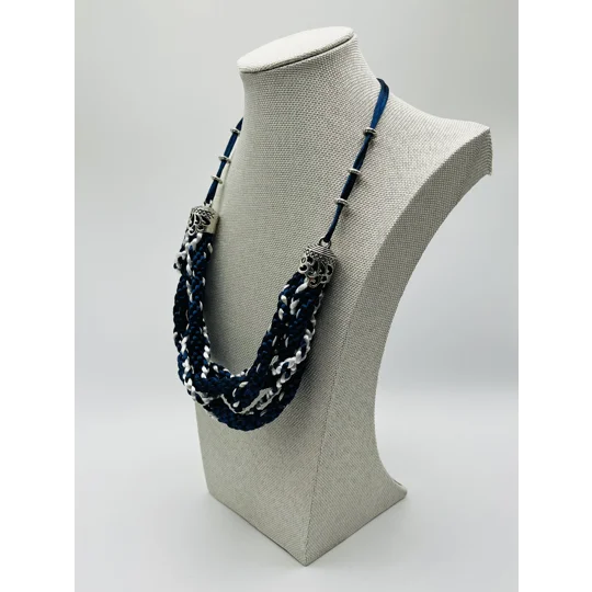 Blue Multi-strand Necklace And Silver Earrings Set