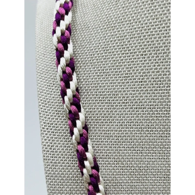 Pink & White Silk Braided Large Heart Mandala Pendant Necklace & Bracelet 2 piece Set