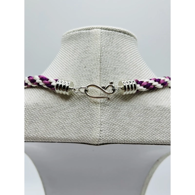 Pink & White Silk Braided Large Heart Mandala Pendant Necklace & Bracelet 2 piece Set