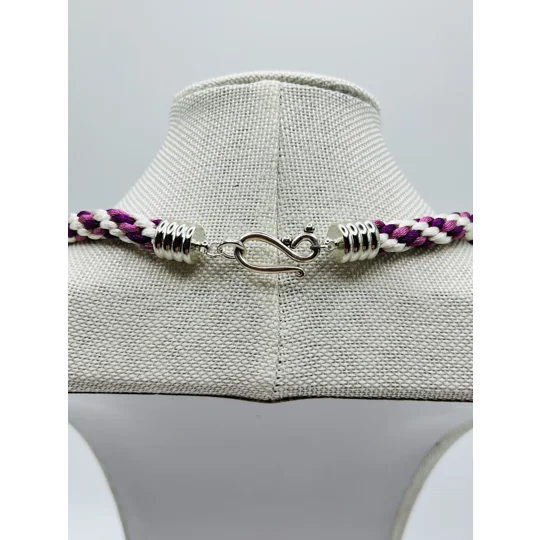 Pink & White Silk Braided Large Heart Mandala Pendant Necklace & Bracelet 2 piece Set