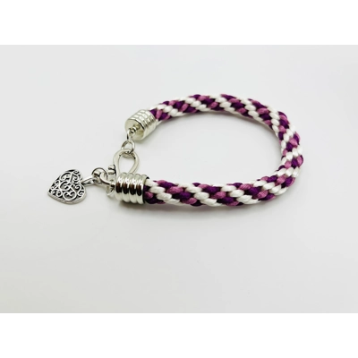 Pink & White Silk Braided Large Heart Mandala Pendant Necklace & Bracelet 2 piece Set